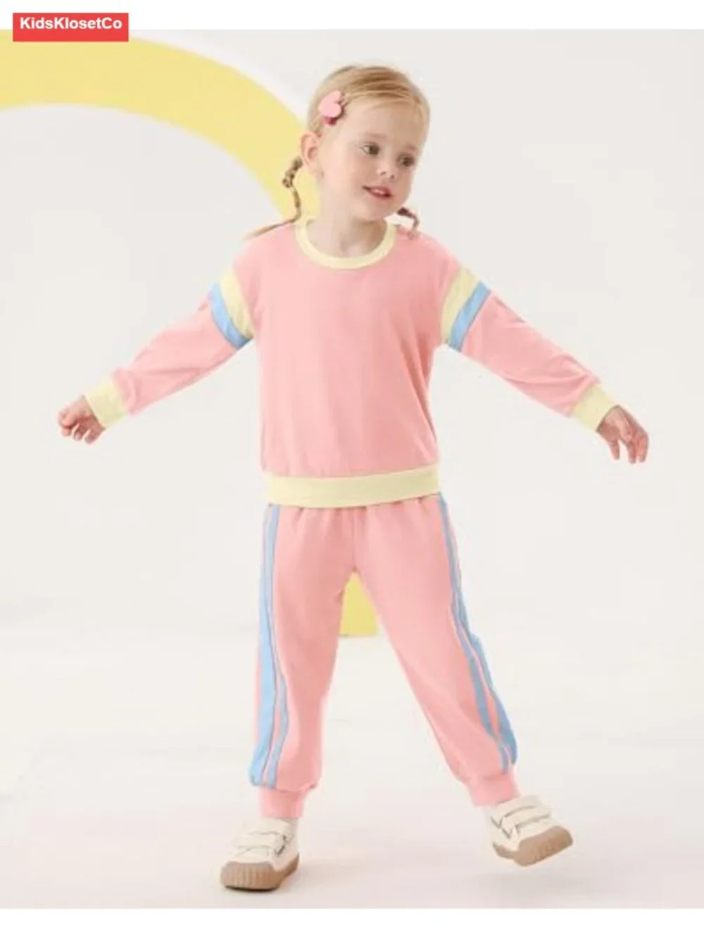 Toddler Girl Color Block Long Sleeve Top and Pants Set Cotton Blend